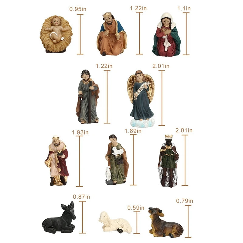 11Pcs/Set Statue Nativity Scene Ornament Baby Jesus Manger Christmas Crib Figurines Miniature Ornament Home Decoration Xmas Gift