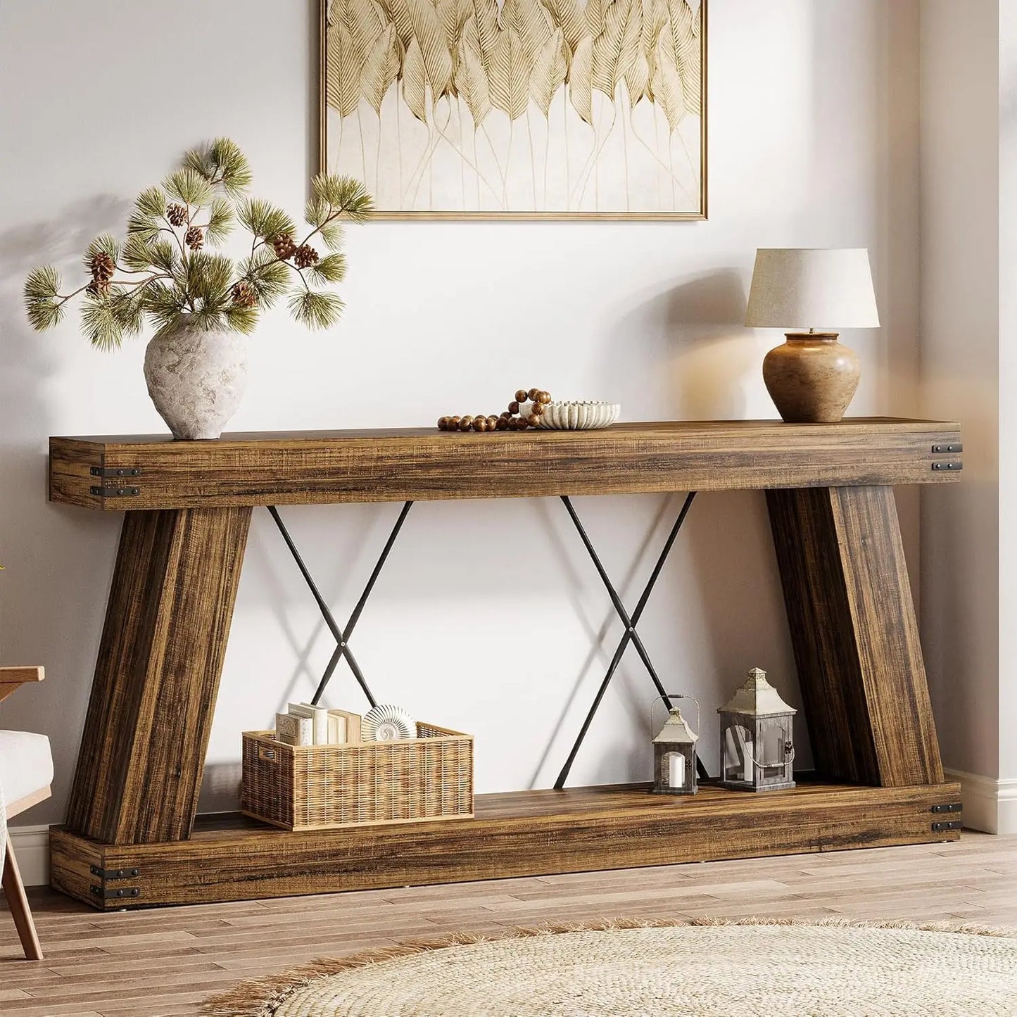70.9" Farmhouse Console Table, Long Sofa Table Behind Couch with Storage, Narrow Wooden Console Station, Industrial, Customized