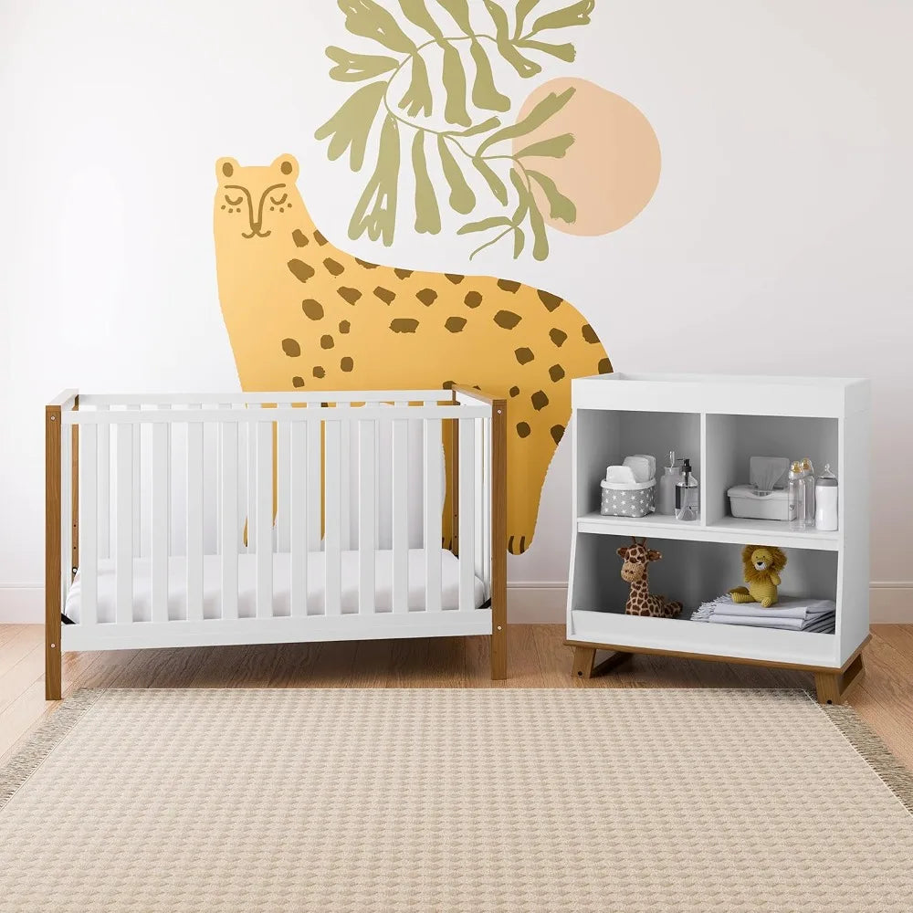 GRACO Modern Pacific 4-in-1 Convertible Crib (White with Vintage Driftwood) – GREENGUARD Gold Certified
