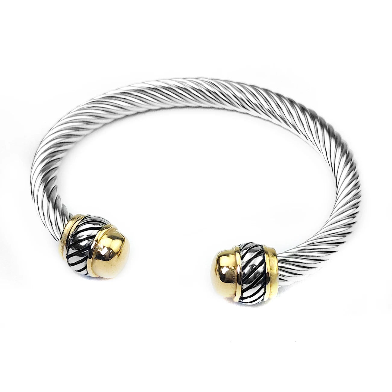 7mm Stainless Steel Cable Bracelet Designed for Women Two-Tone Open Twisted Rope Bracelet with Jewelry Pouch Gift for Women
