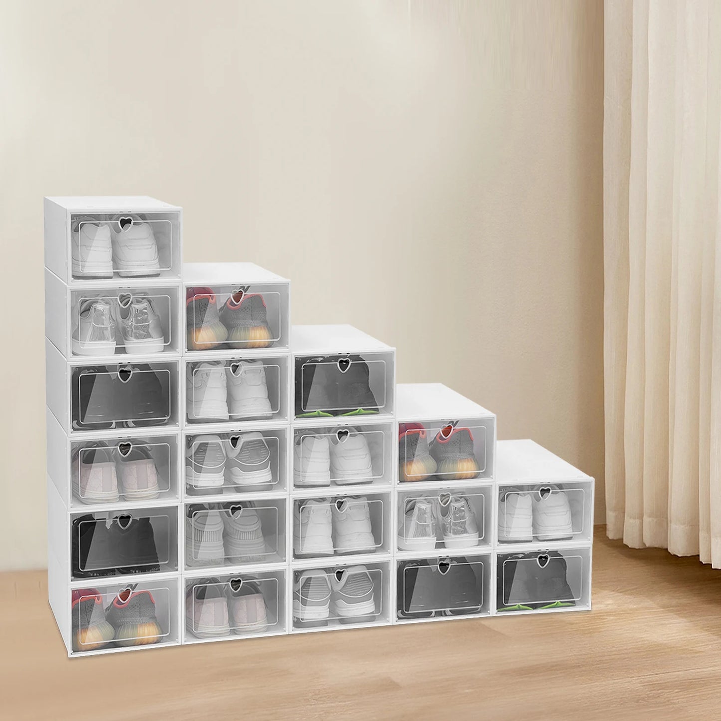 20PCS Stackable Shoe Storage Box W/Flip-Up Door - Space Saving Clear Plastic Organizer for Home Dorm Apartment