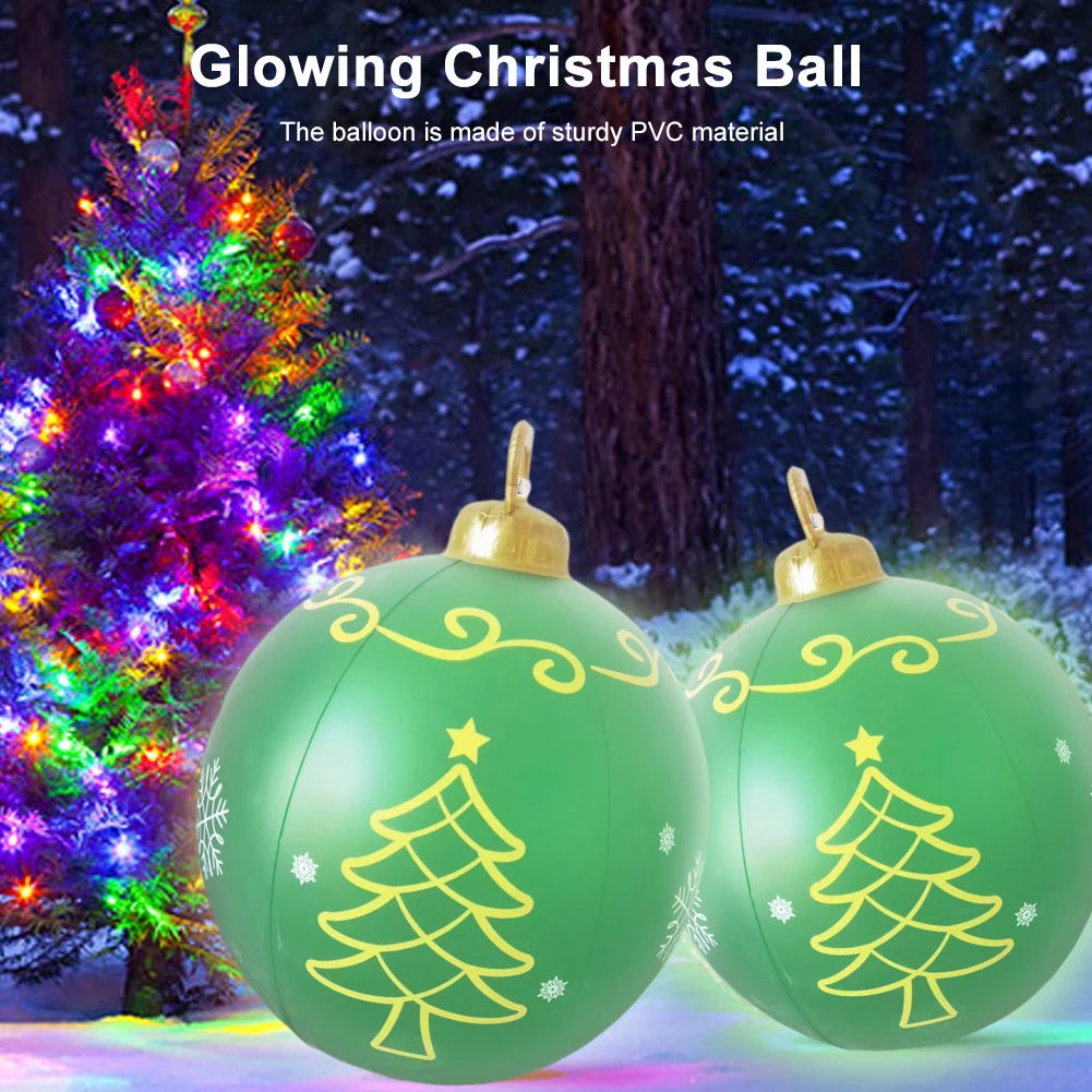Luminous LED Christmas Balloon with Lights 60cm Inflatable Toy Ball Waterproof PVC Giant Balls Toy Holiday Yard Lawn Porch Decor