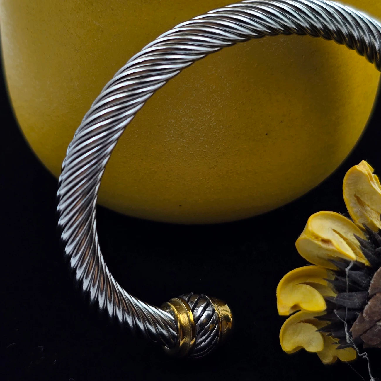 7mm Stainless Steel Cable Bracelet Designed for Women Two-Tone Open Twisted Rope Bracelet with Jewelry Pouch Gift for Women