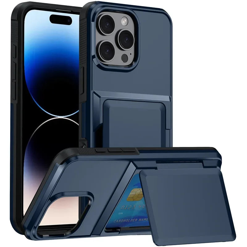 Card Wallet Phone Cases iPhone 16 15 14 Pro Max 13 12 11 Pro Shockproof Protective Cover for iPhone 16 Flip Shell with Stand