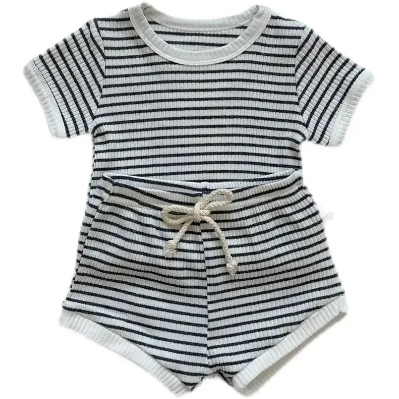 Summer 2 Pieces Toddler Infant Kid Baby Boy Clothes Sets Soft Short Sleeve T-shirt Tops Striped Shorts Summer Outifts Clothing