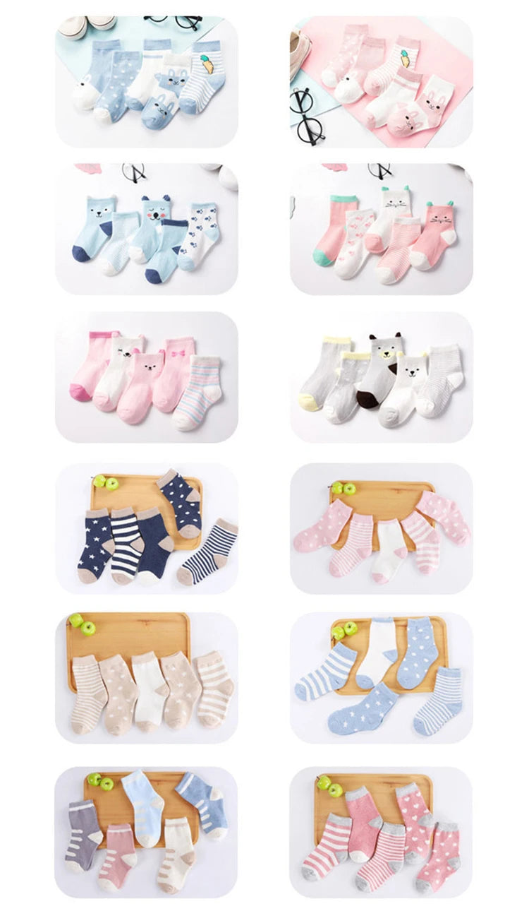5 Pair/Lot Kids Cute Soft Cartoon Cotton Socks Boy Girl Baby Warm Stripe Dots Fashion Sport Socks Autumn Winter Children Gift