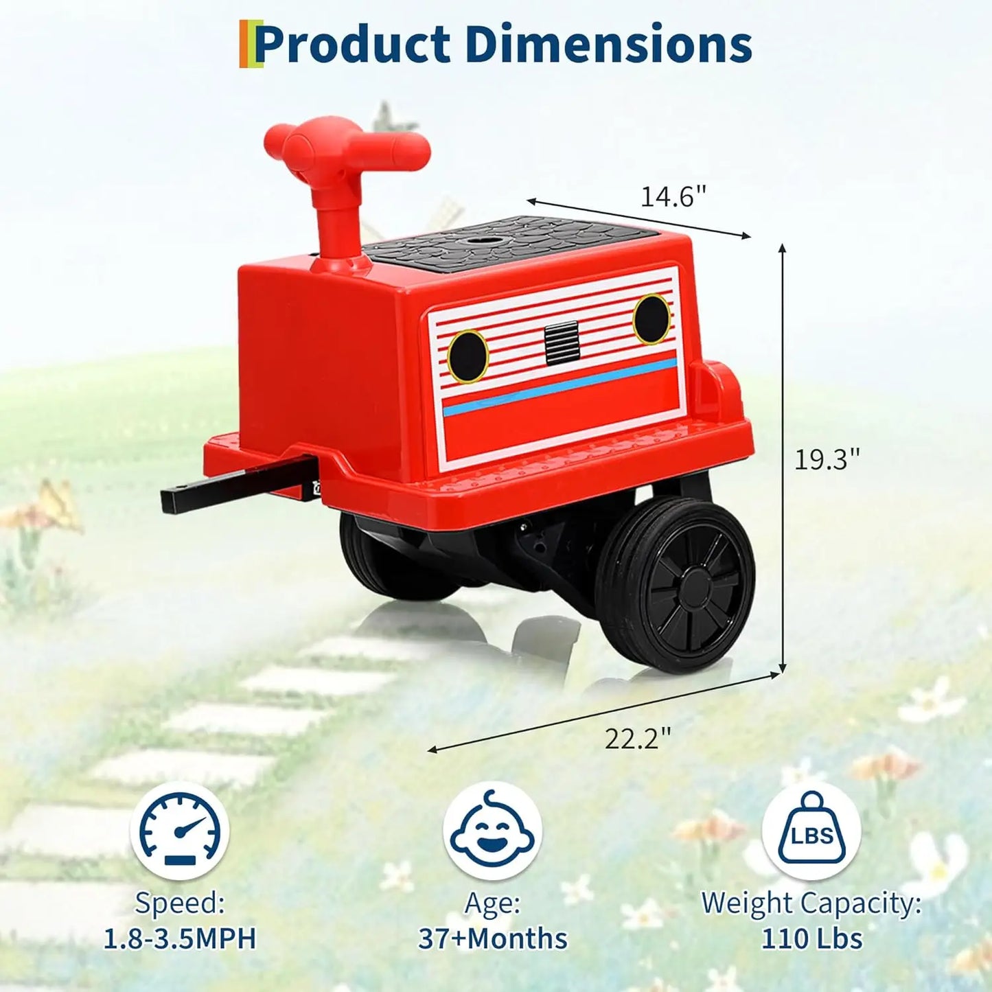 2 Seater Ride On Train Trackless, 12V Kids Ride On Toy with Height Adjustable Seat, Storage Space, Carrige for Toddlers 3+