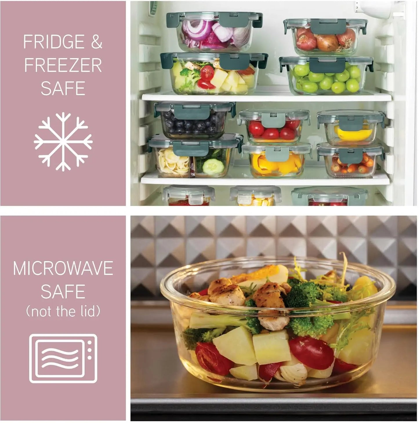 32-Pc. Borosilicate Glass Food Container Set with Dividers - Meal Prep, Storage, Pink