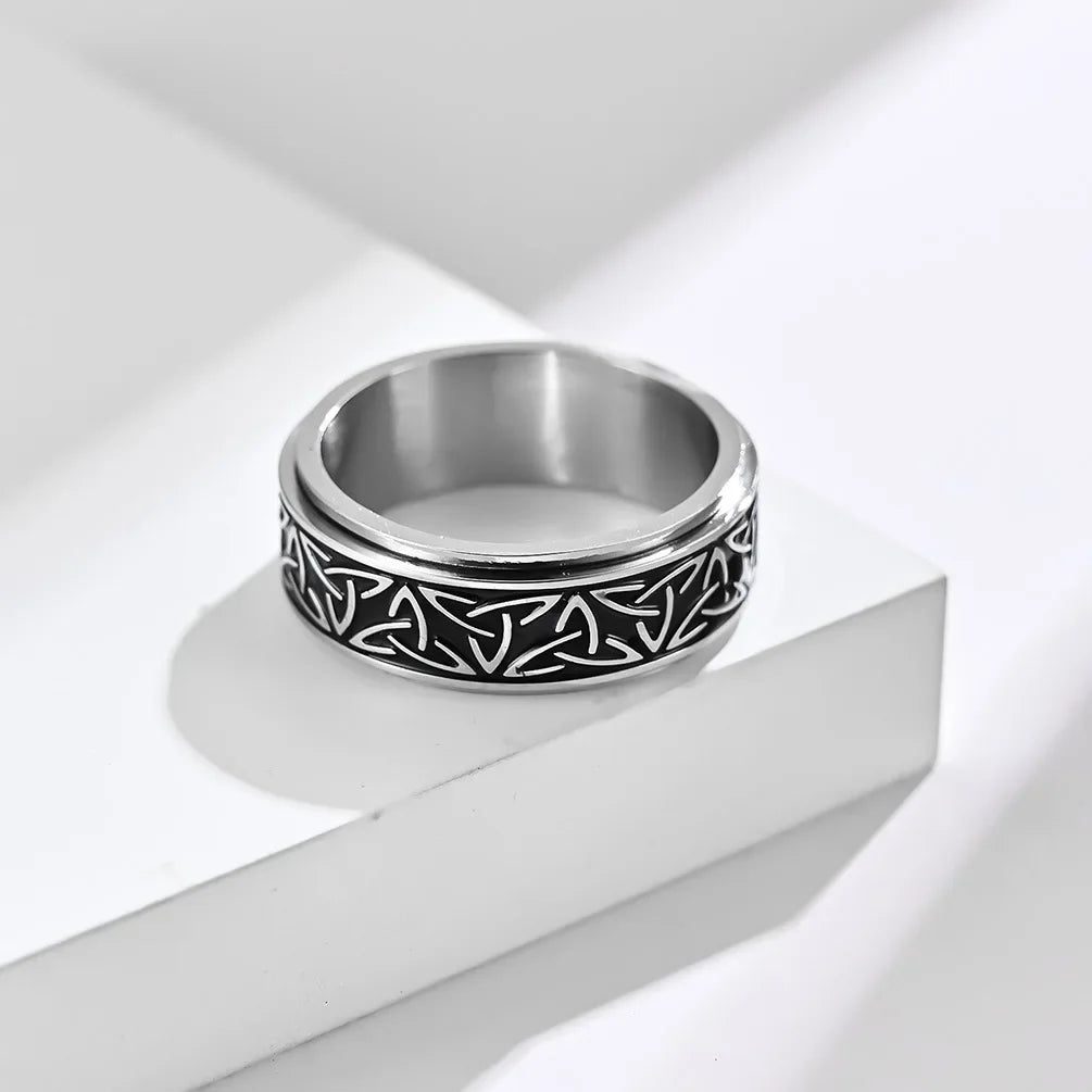Viking Celtic Knot Rune Rings For Men Rotating Stainless Steel Anti Stress Anxiety Spinning Ring
