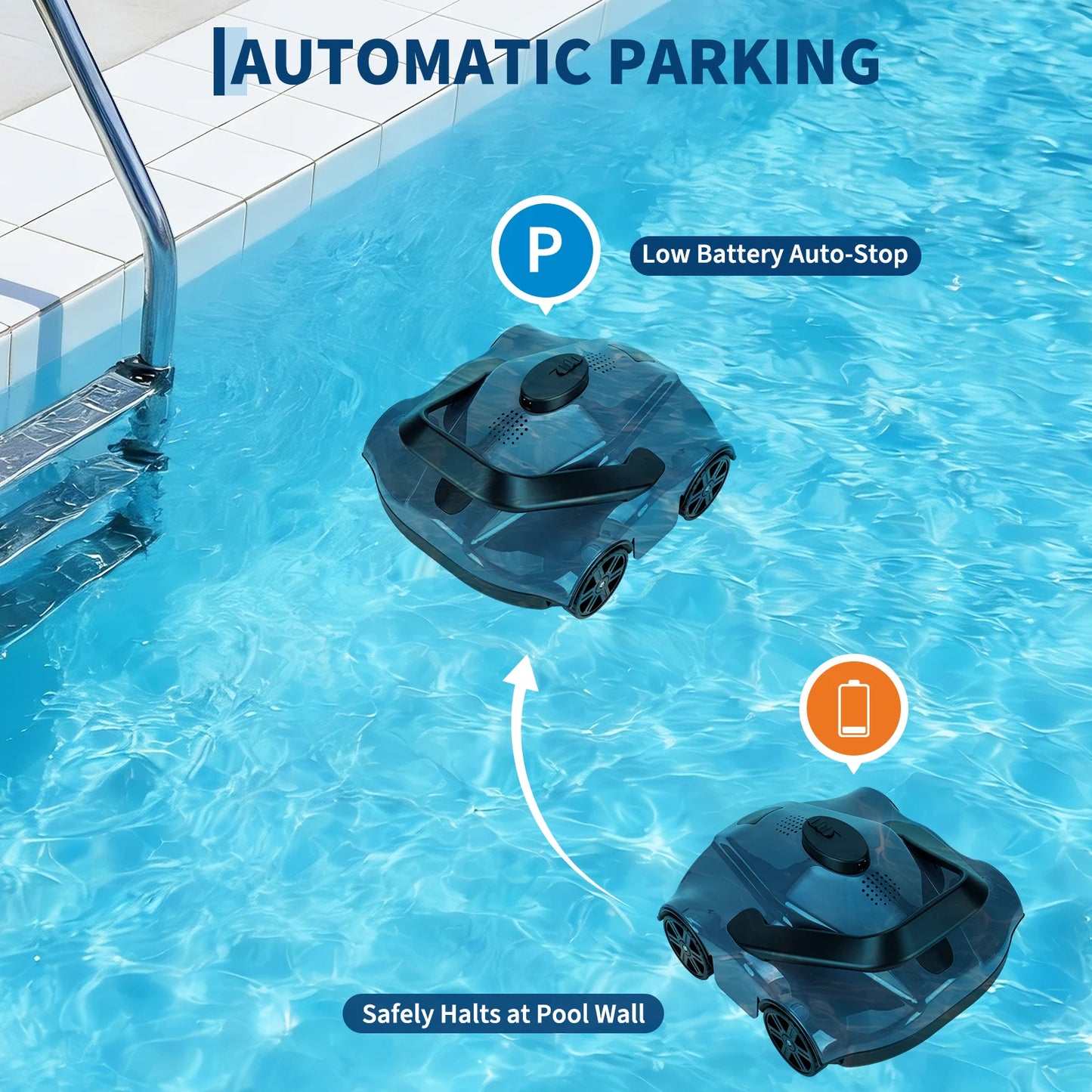 Cordless Robotic Pool Suction Cleaner – 130-Min Runtime, Powerful 5200mAh Battery, Self-Parking, Efficient Filtration, Lightweight & Portable Automatic Sweeper For Pools up to 860 Sq.Ft