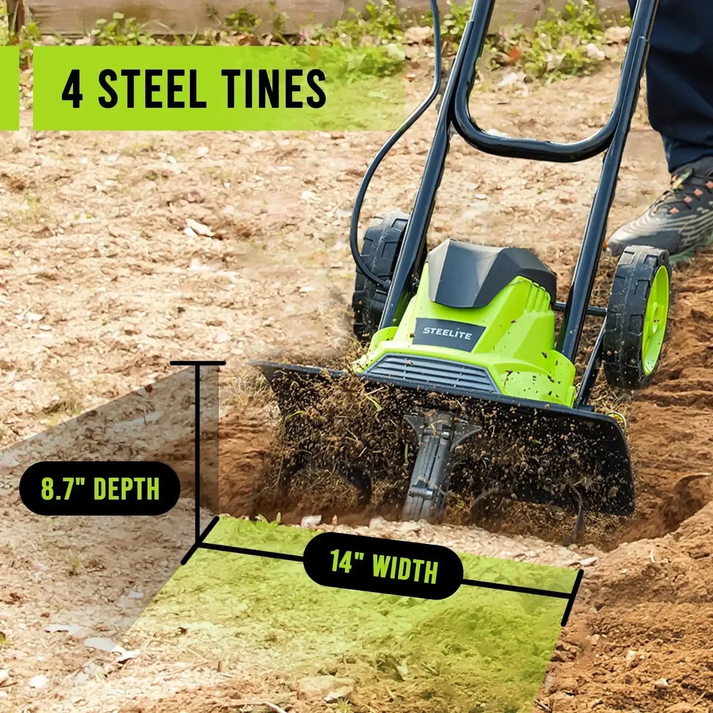 14-Inch Corded Electric Tiller,10-Amp Electric Tiller and Cultivator for Gardening, Lightweight Rototiller