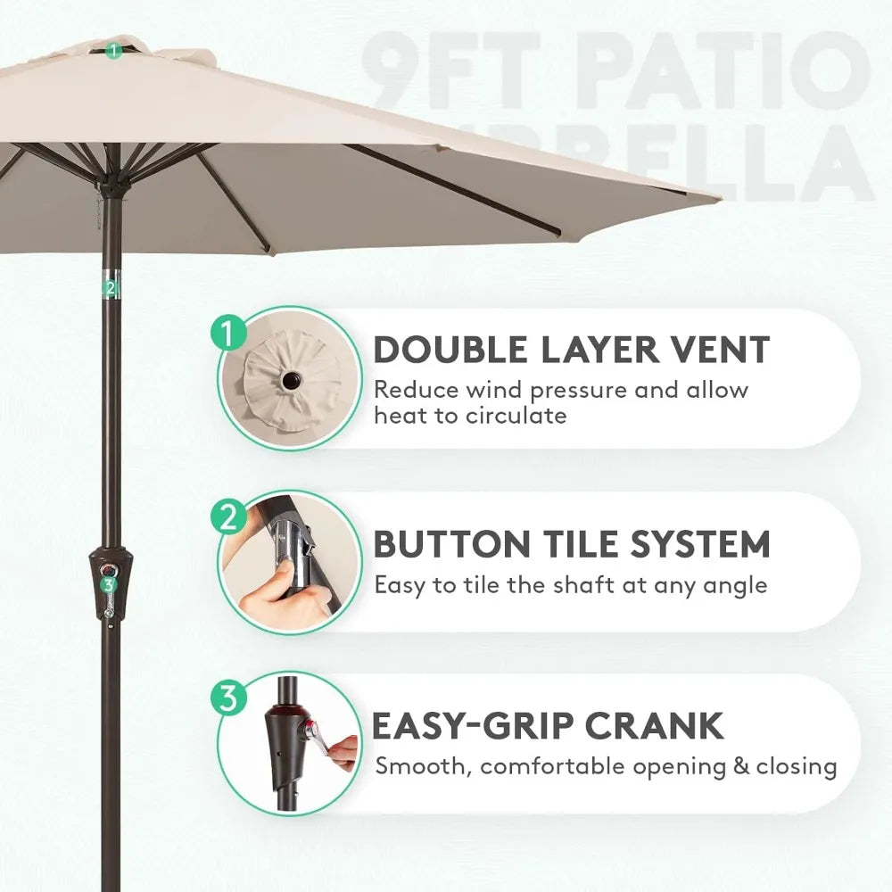 9FT Outdoor Patio Umbrella with Push Button Tilt Crank UV Protection Waterproof for Garden Deck Backyard Pool