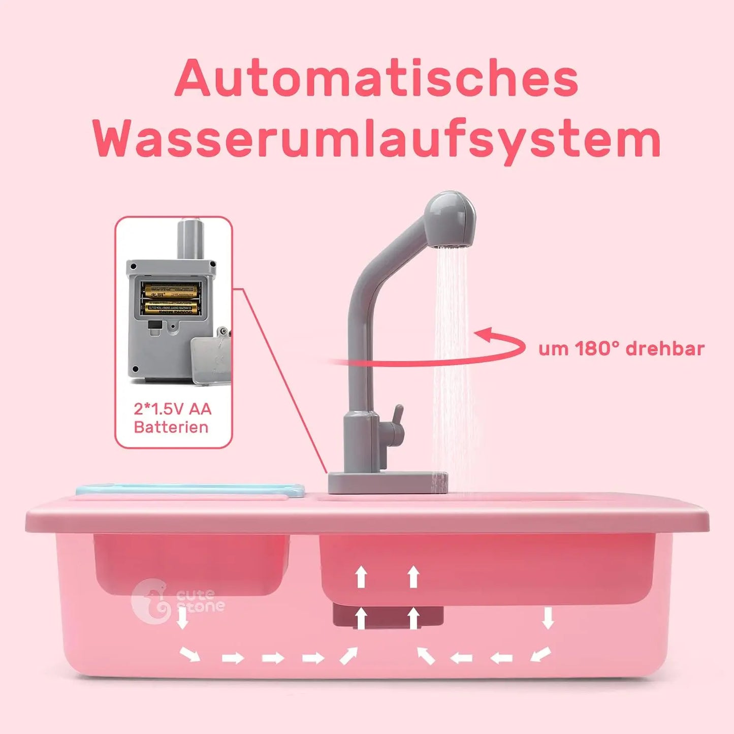 Cute Stone Sink Toy ， Upgraded Faucet, Kitchen Playset, Pool Floats, Kids Dishwasher Roleplay.