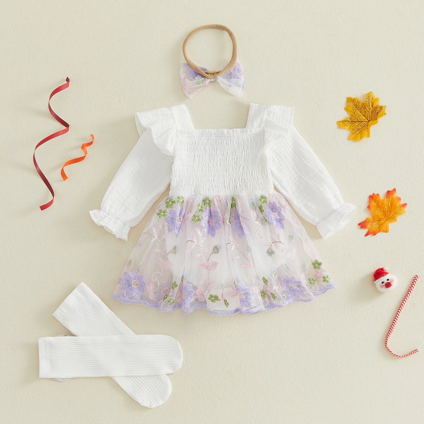 Infant With Headband Stockings Infant-Baby-Girl Romper Fashion Dress-Fashion-Flower Embroidery Infant Baby Girl