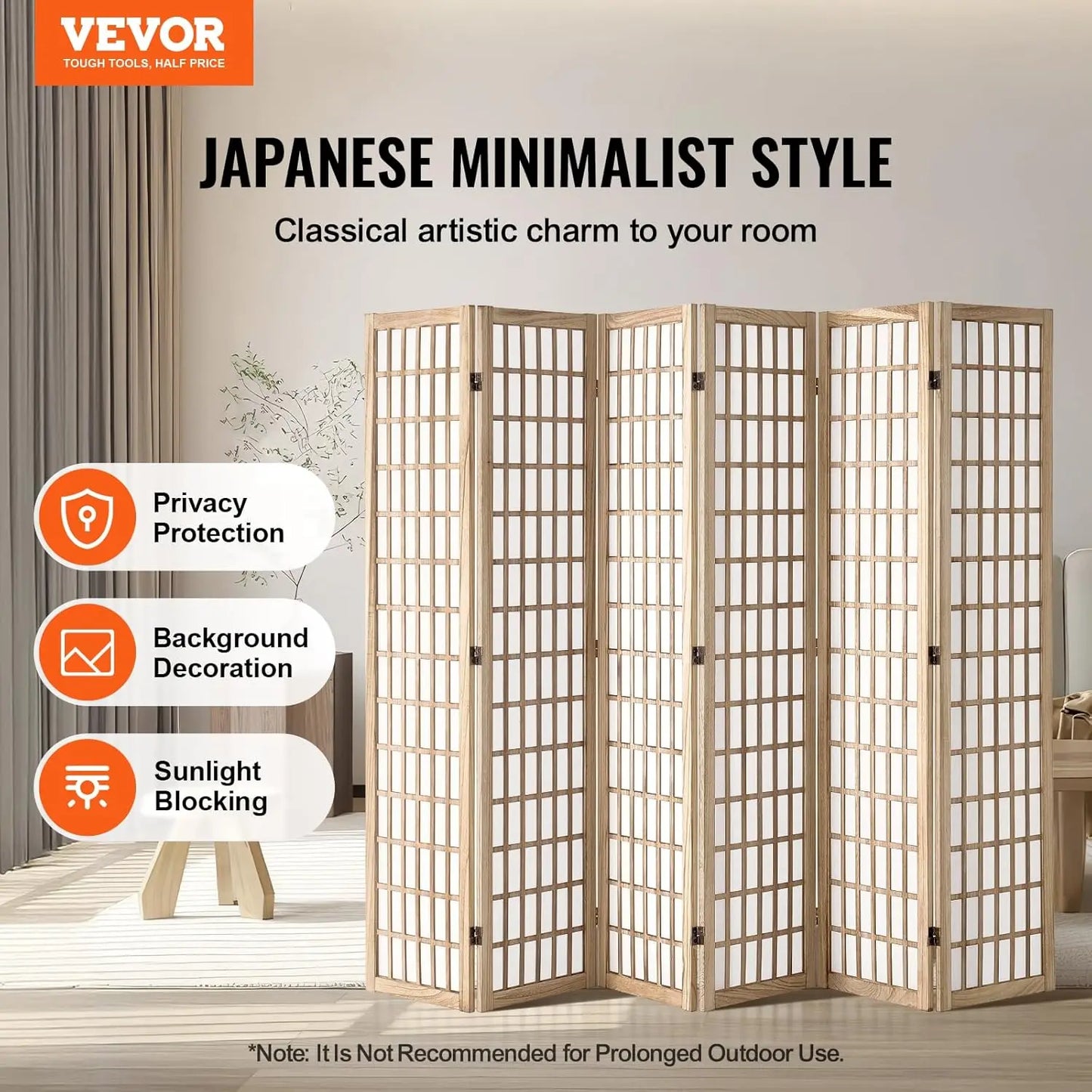 Room Divider, 6 Panel Japanese Room Divider, Wood Folding Privacy Screen Indoor, Partition Dividers Portable Decoration Screens