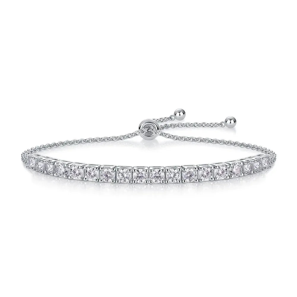 S925 Silver Moissanite Tennis Bracelet 3mm 4mm 5mm Round Cut Adjustable Bolo Chain For Women Anniversary Gift Fine Jewelry