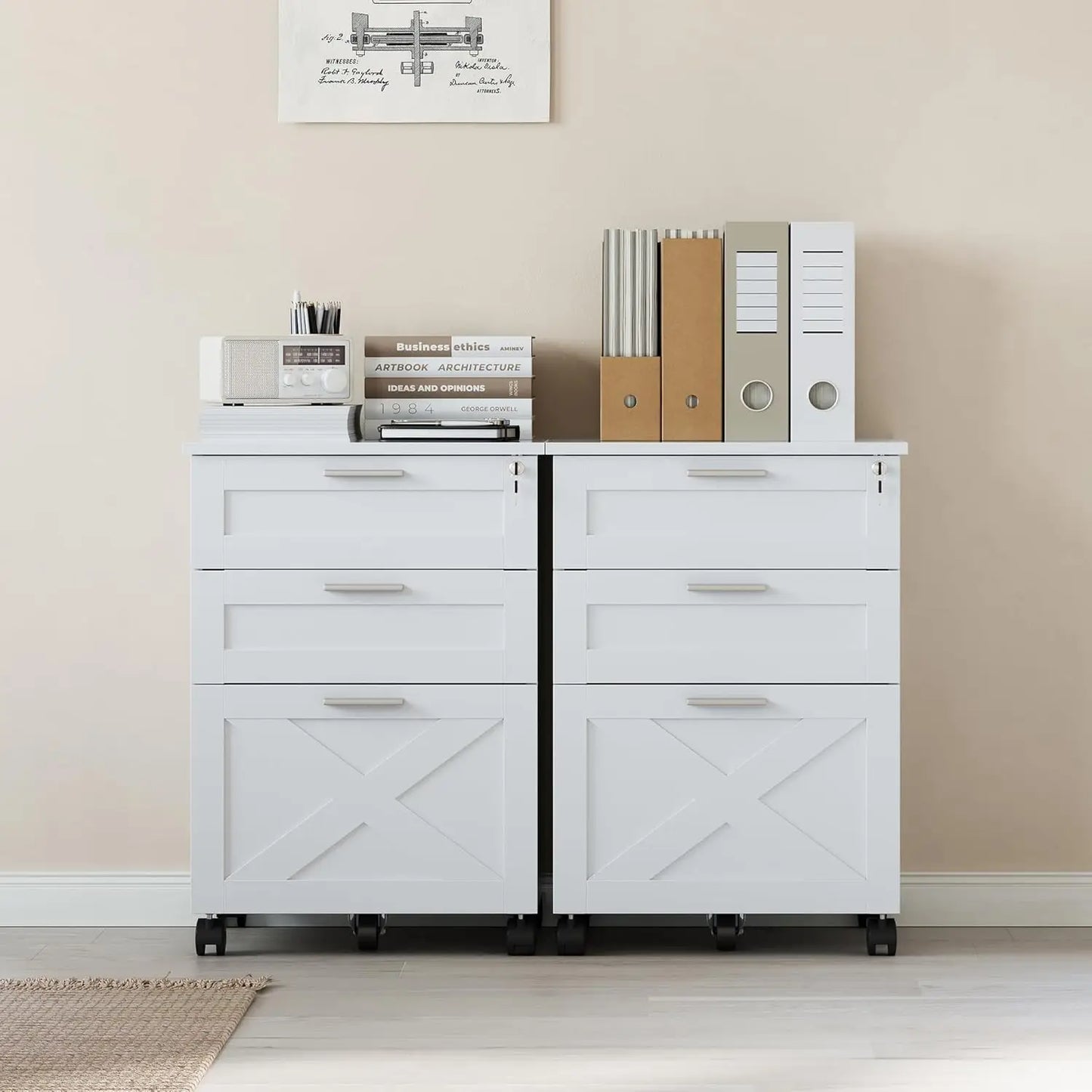 3-Drawer Rolling File Cabinet with Lock - Wooden Mobile Filing Cabinet for Home Office, Under Desk Storage Organizer fits Letter