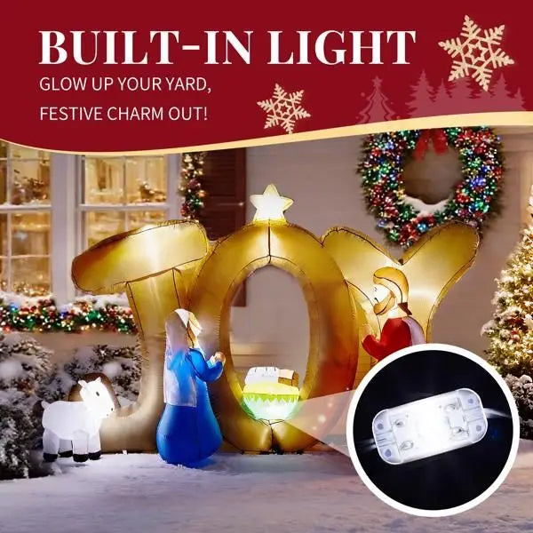 7.5FT Lighted Christmas Inflatable Decoration, Inflatable Nativity Scene with JOY Sign, Funny Blow Up Yard Decorations with Built-in LED Lights for Holiday Party Front Yard Lawn Garden Decor