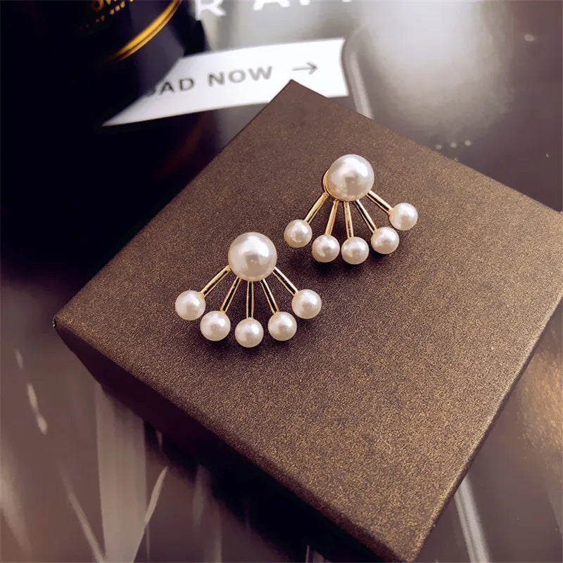 Korean New Light Luxury Stud Earrings For Women Fashion Double Imitation Pearl Sweet Cheap Earring Girl Jewelry For Woman Gifts