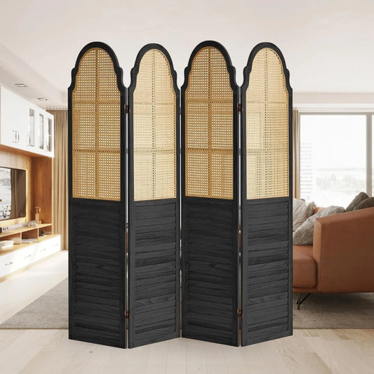 4 Panel Room Divider, Rattan Folding Screen Room Dividers, Privacy Dividers for Rooms, Louvered Partition Divider, Room Divider