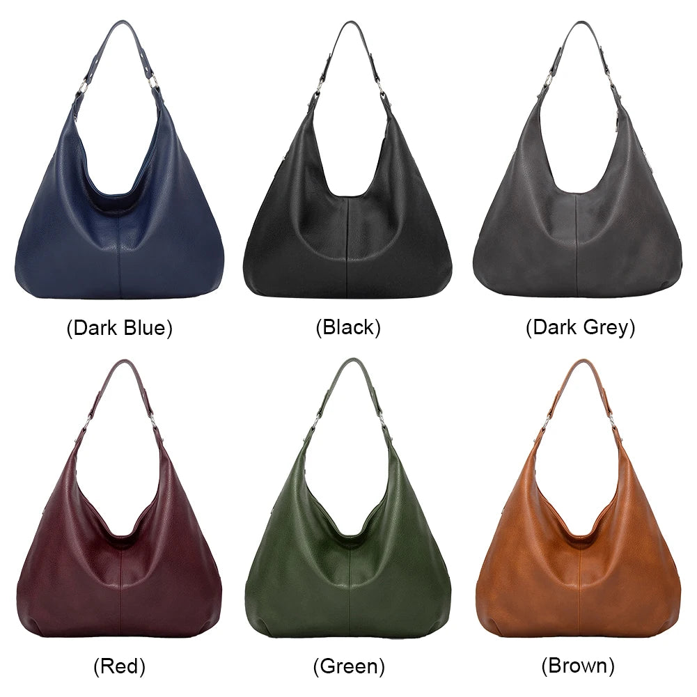 Shoulder Purse for Women with Zipper Slouchy Bag PU Leather Multi Pockets Handbag Crescent Bag for Work Travel