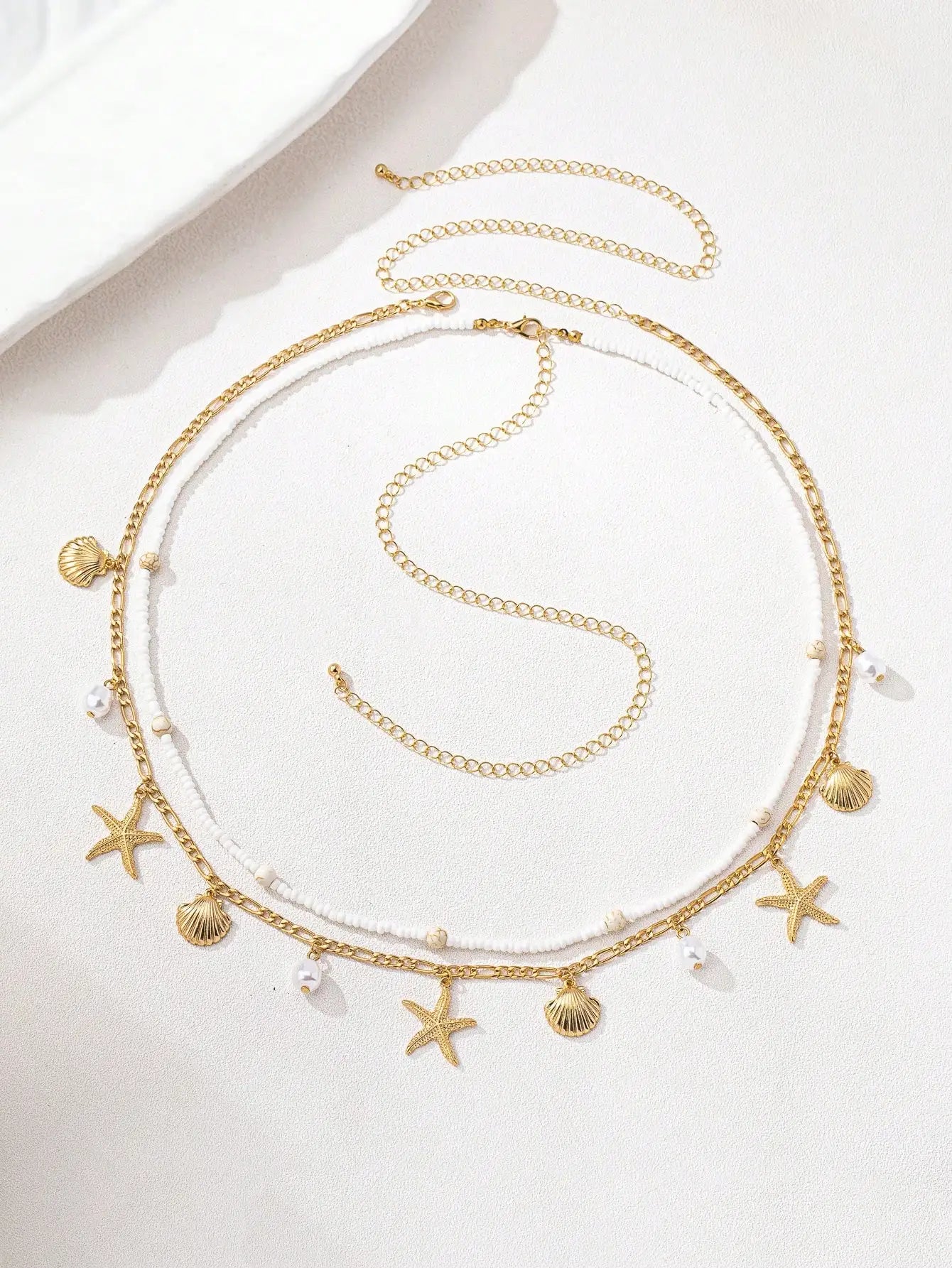 2pcs Bohemian Style Ocean Series Shell & Starfish Beaded Waist Chain For Women