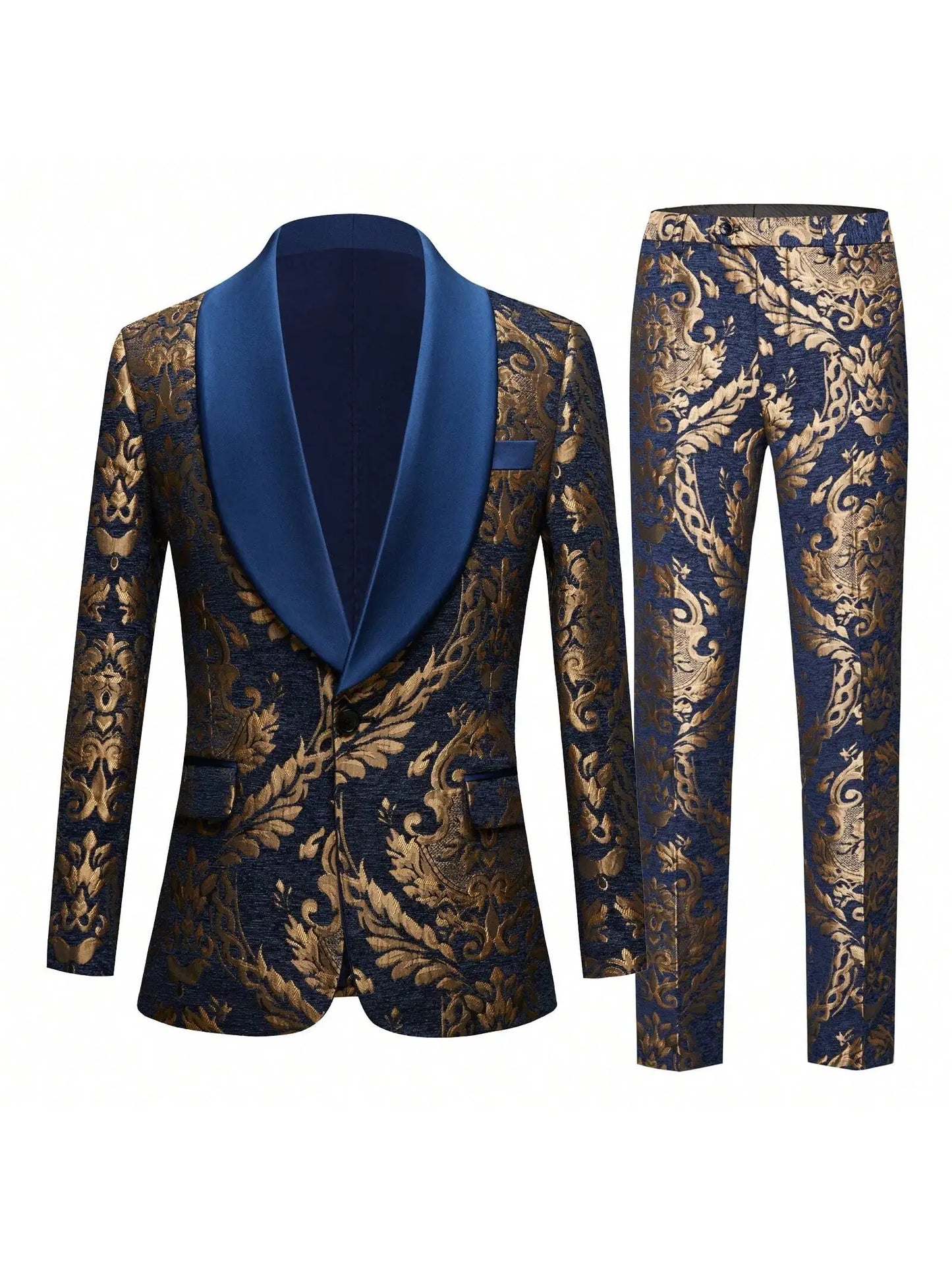 Mens Suit Jacquard Silm Fit 2-Piece Shawl Lapel Tuxedo Wedding Party Prom Suit Set