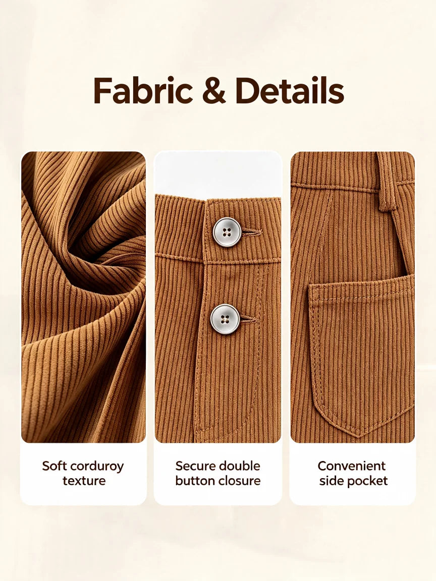 Women's High Waist Corduroy Wide Leg Pants Casual Loose Fit Trousers with Pockets Streetwear