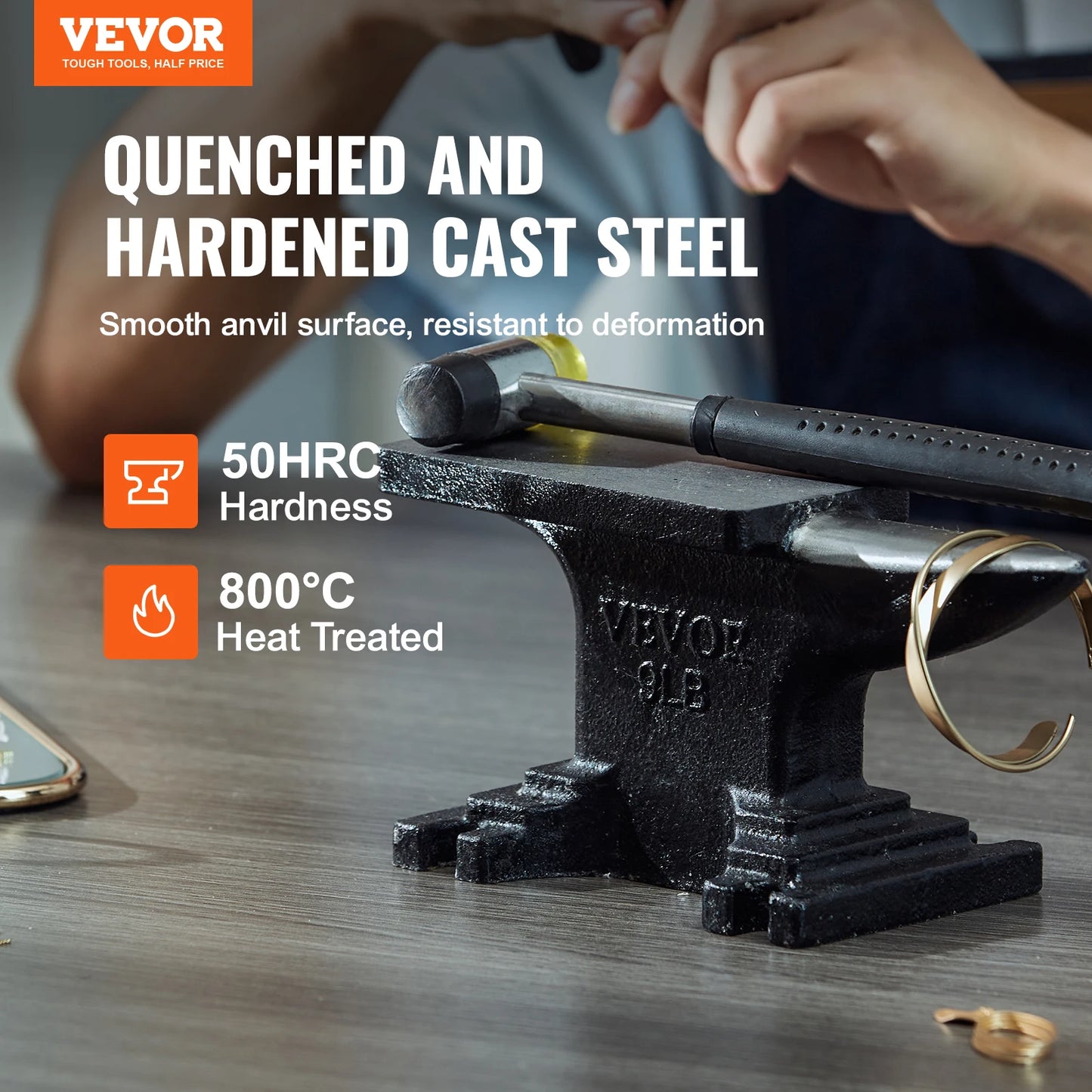 SucceBuy Single Horn Anvil Cast Steel Anvil High Hardness Rugged Round Horn Anvil Blacksmith Compact Design and Stable Base
