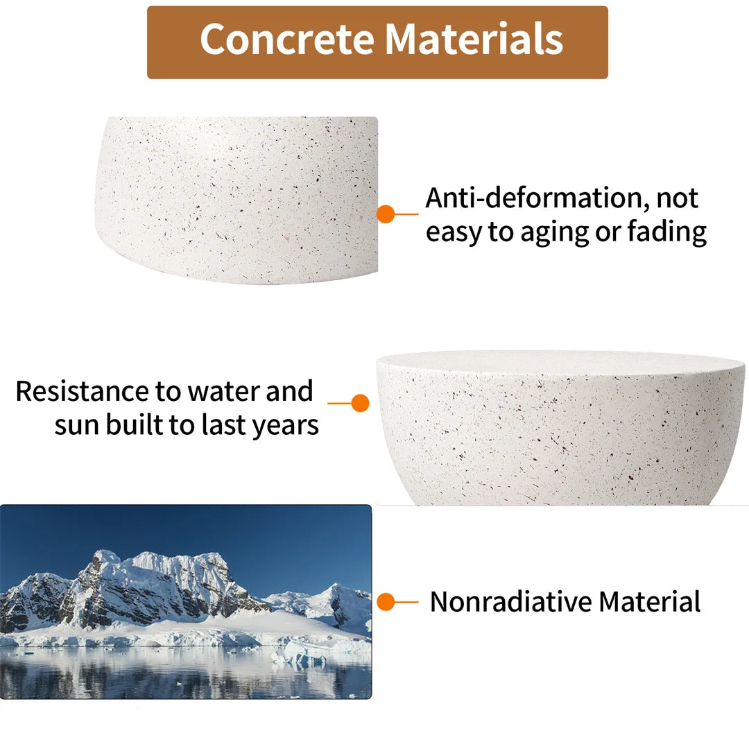 Modern Lightweight Concrete Outdoor Side Table for Patio or Living Room