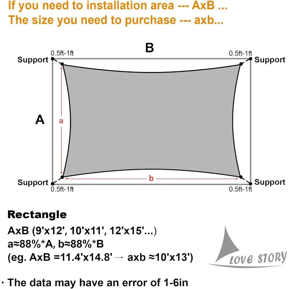 Rectangle UV Blocking Sun Shade Sail for Patio Garden Backyard Custom Sizes Available