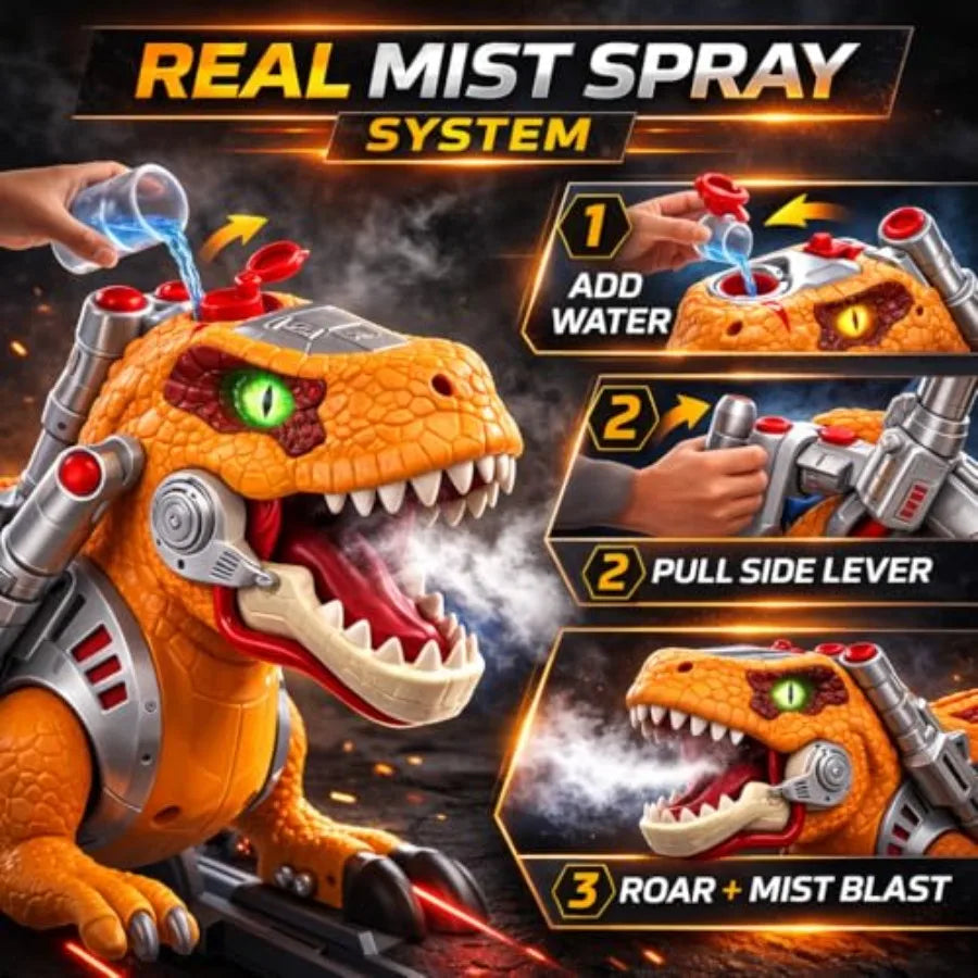 Dinosaur Ride On Push Car for Toddlers: Plastic, Red, Battery Operated with Music, Light Smoke Effects