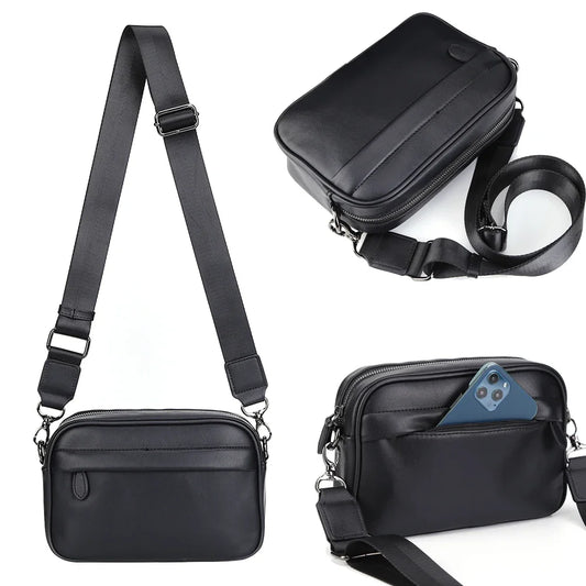 Luxury Business Shoulder Bag for Men Design Plaid PU Leather Messenger Bag Crossbody Bag Casual Zipper Small Square Sling Bag
