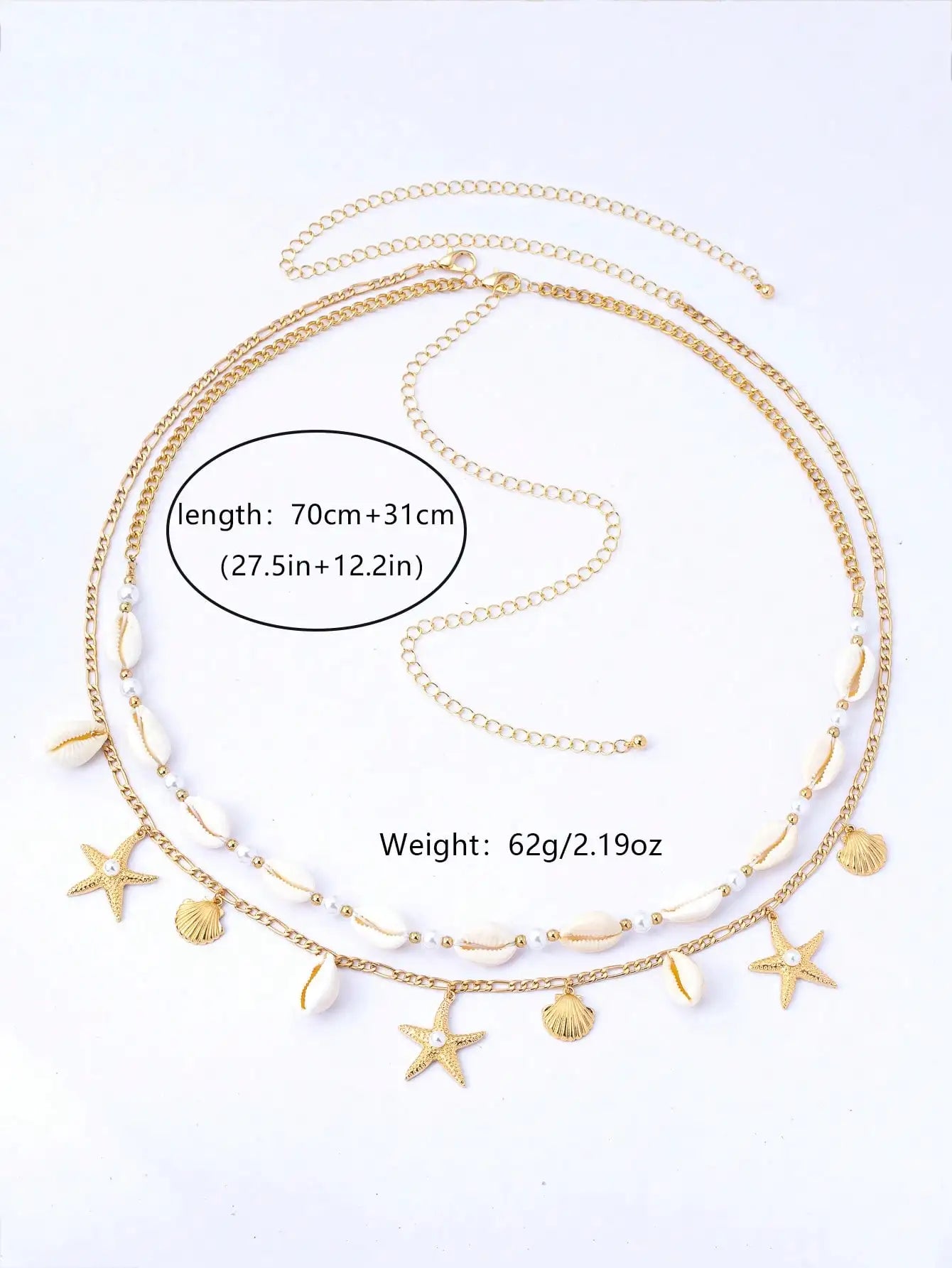 2pcs Bohemian Style Ocean Series Shell & Starfish Beaded Waist Chain For Women