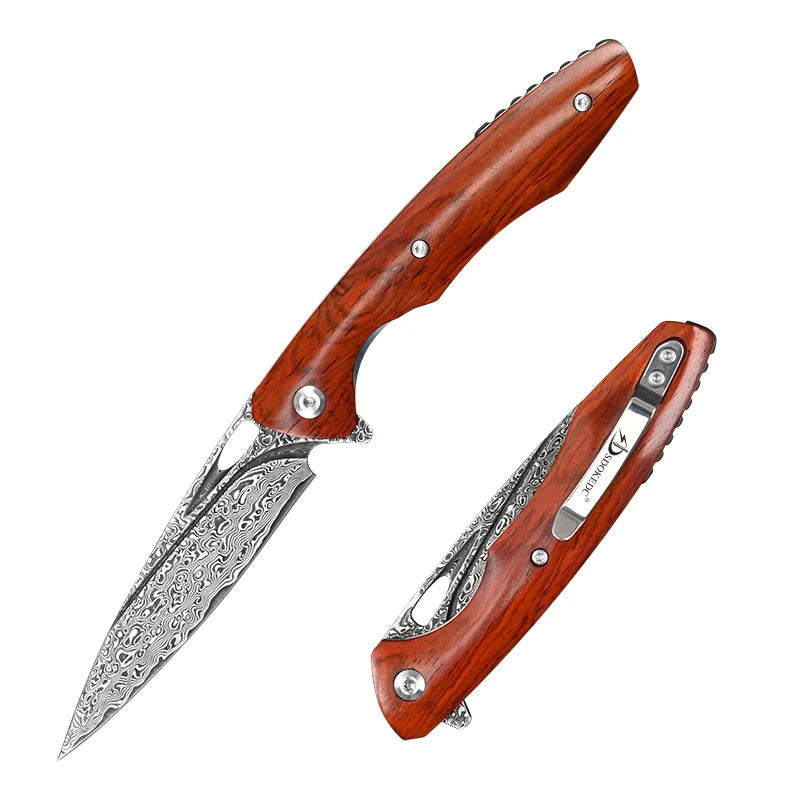 SDOKEDC VG10 Damascus Steel Folding Knives Multitool Edc Hand Tools Camping Knife Outdoor Survival Mens Gifts Rosewood Handle