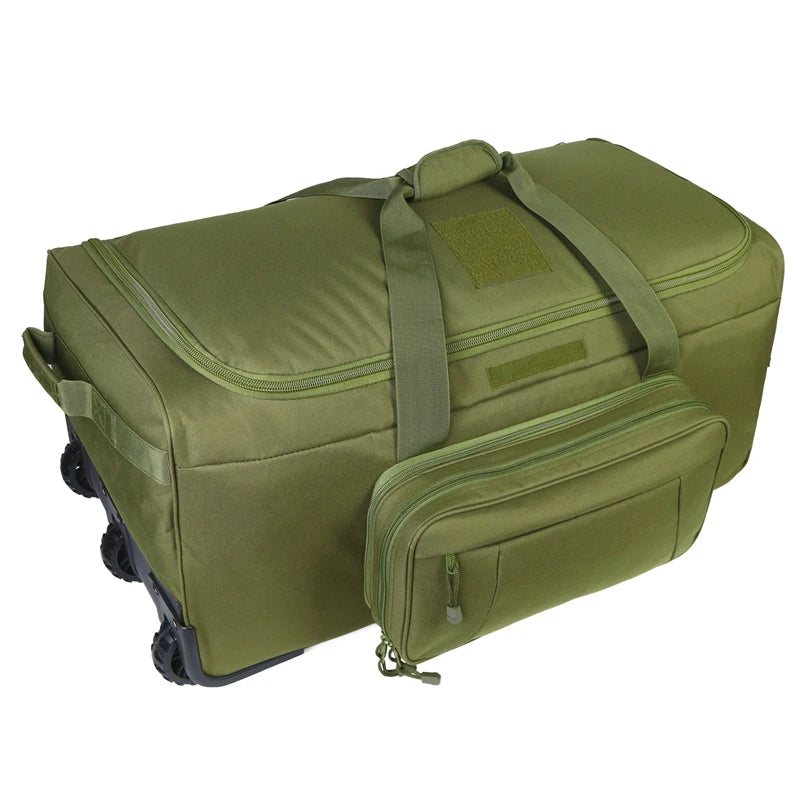 Large Capacity Military Tactical Travel Bag Wheeled Deployment Trolley Duffel Bag Heavy-Duty Camping Hiking Running Trekking