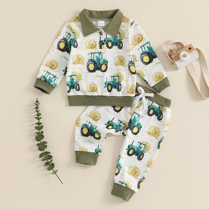 Baby Boys 2-Piece Set Dinosaur Print Hooded Sweatshirt Long Sleeve Top and Pants Outfits for Toddler Boys