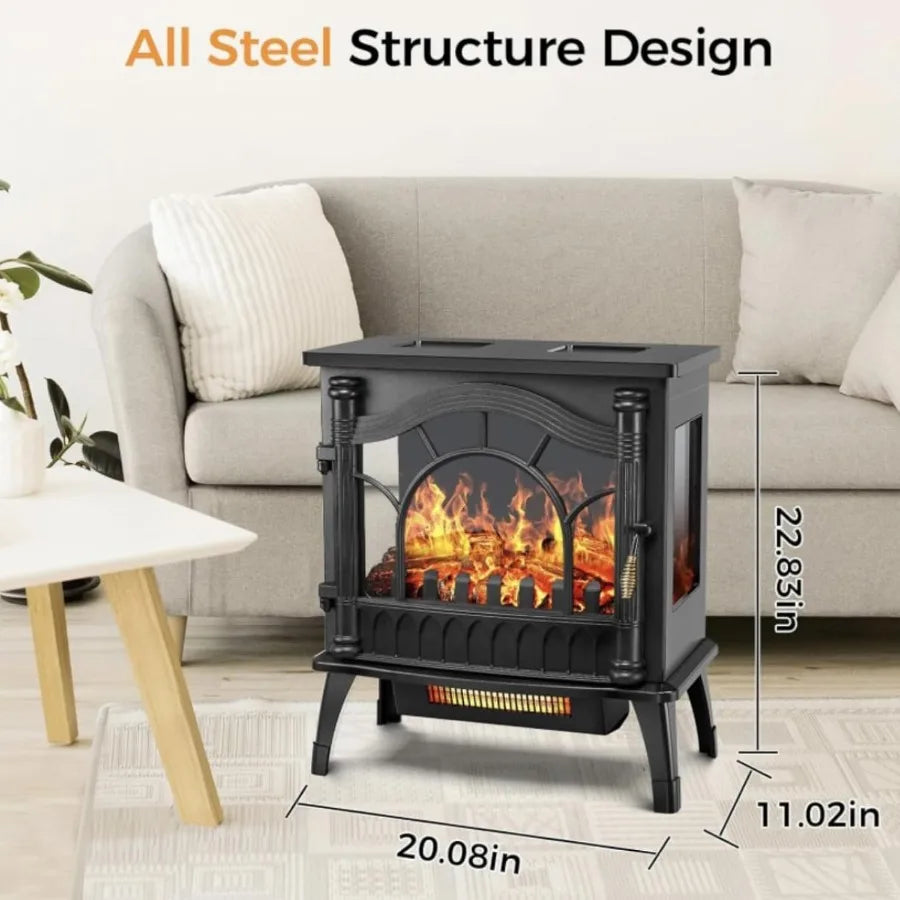Electric Fireplace Heater 20'' Infrared Fireplace Heater with 1000/1500W Heating Power 3D Realistic Flames Effect for Living Ro