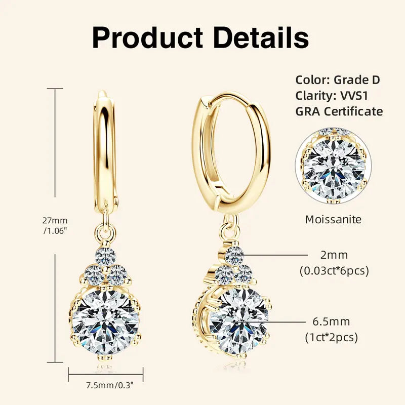 OXTAO Moissanite Big Dangle Hoop Earring 6.5mm/8mm D Color VVS1 for Women 925 Sterling Silver Huggie Earring Luxury Jewelry Gift