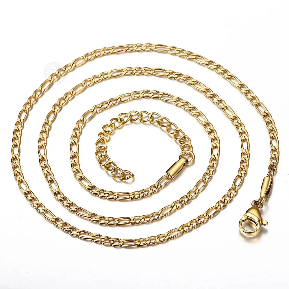 Stainless Steel Link Chain 3mm Necklace Choker for Men Women Figaro Gold Color Fashion Hermah Jewelry