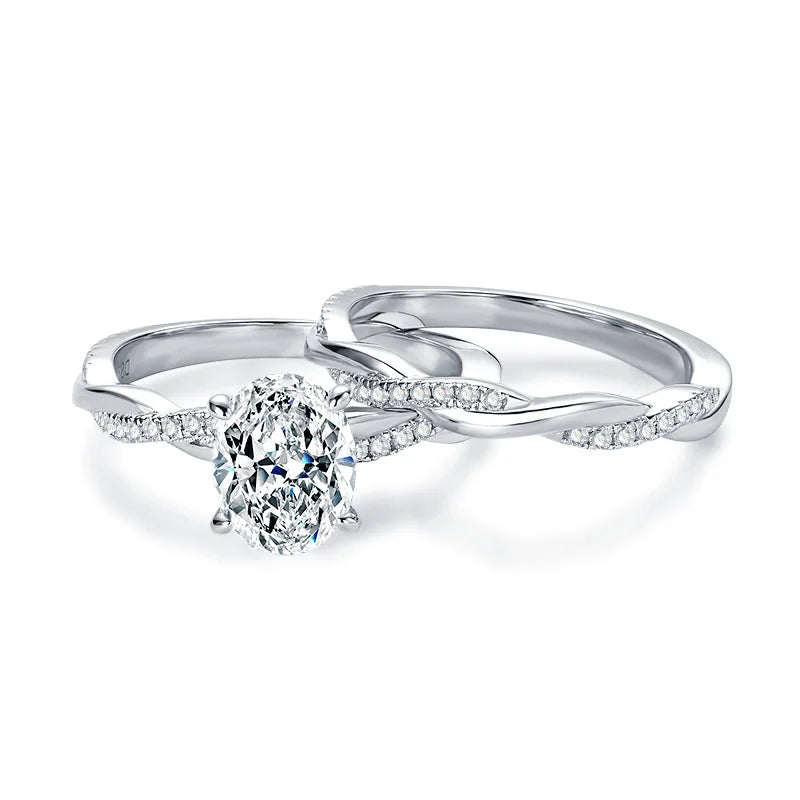 Oxtao 2CT Oval Cut Moissanite Engagement Ring Set D VVS1 Sterling Silver