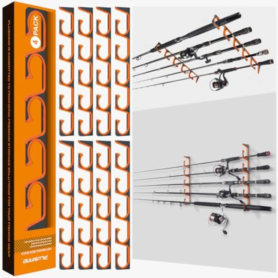 H5 Horizontal Fishing Rod Holders for Garage Use, Aviation Aluminum, Black, Wall/Ceiling Mounted, Holds 5/10/20 Rods or Combos,