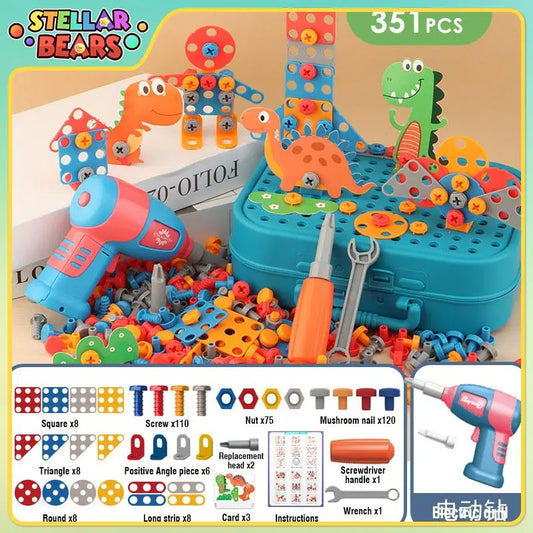Simulation Screw Toolbox with Electric Drill 2D/3D DIY Disassembly Assembly Building Blocks Model Puzzle Toy for Children's Gift