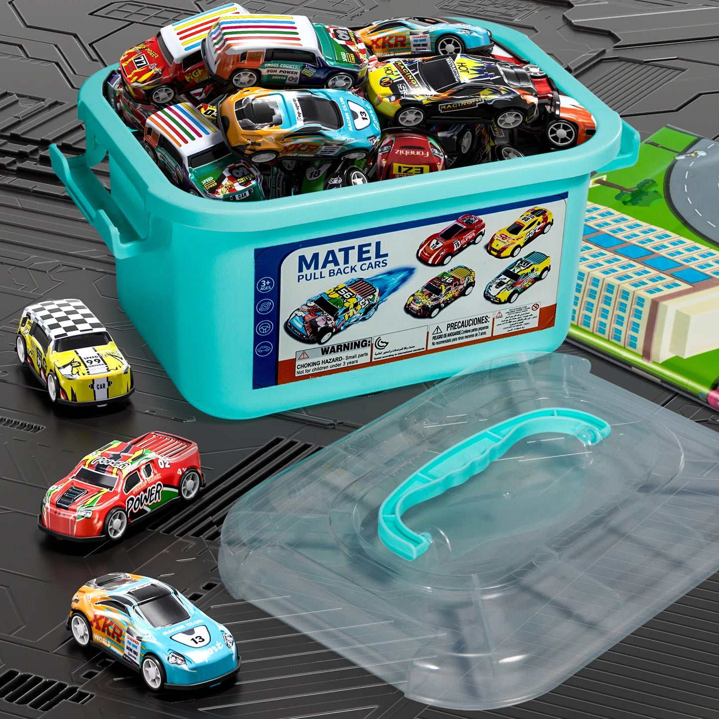 12/50pcs Pack Pull Back Kids Cars Toys With Storage Box Mini Vehicles Toy Bulk Race Cars Toys For 3-6 Years Boys Birthday Gifts