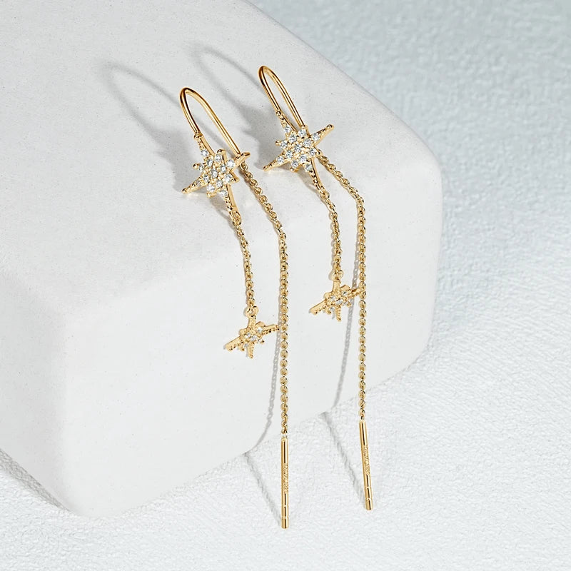 OXTAO Long Tassel Drop Earrings 100% Real 925 Silver Chain Moissanite Star Ear Line Earring Wedding Party Jewelry Gift for Women