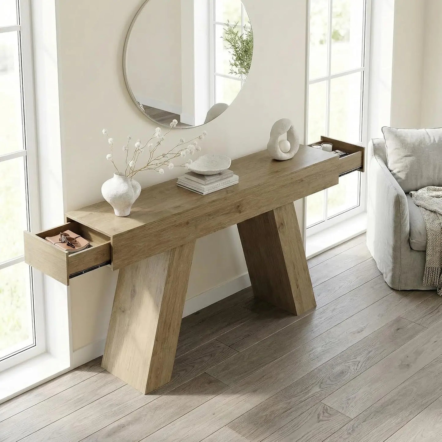 63-Inch Long Console Table with Storage Drawers, Wood Grain Sofa Table Behind Couch, for Entryway, Entrance,, Customized