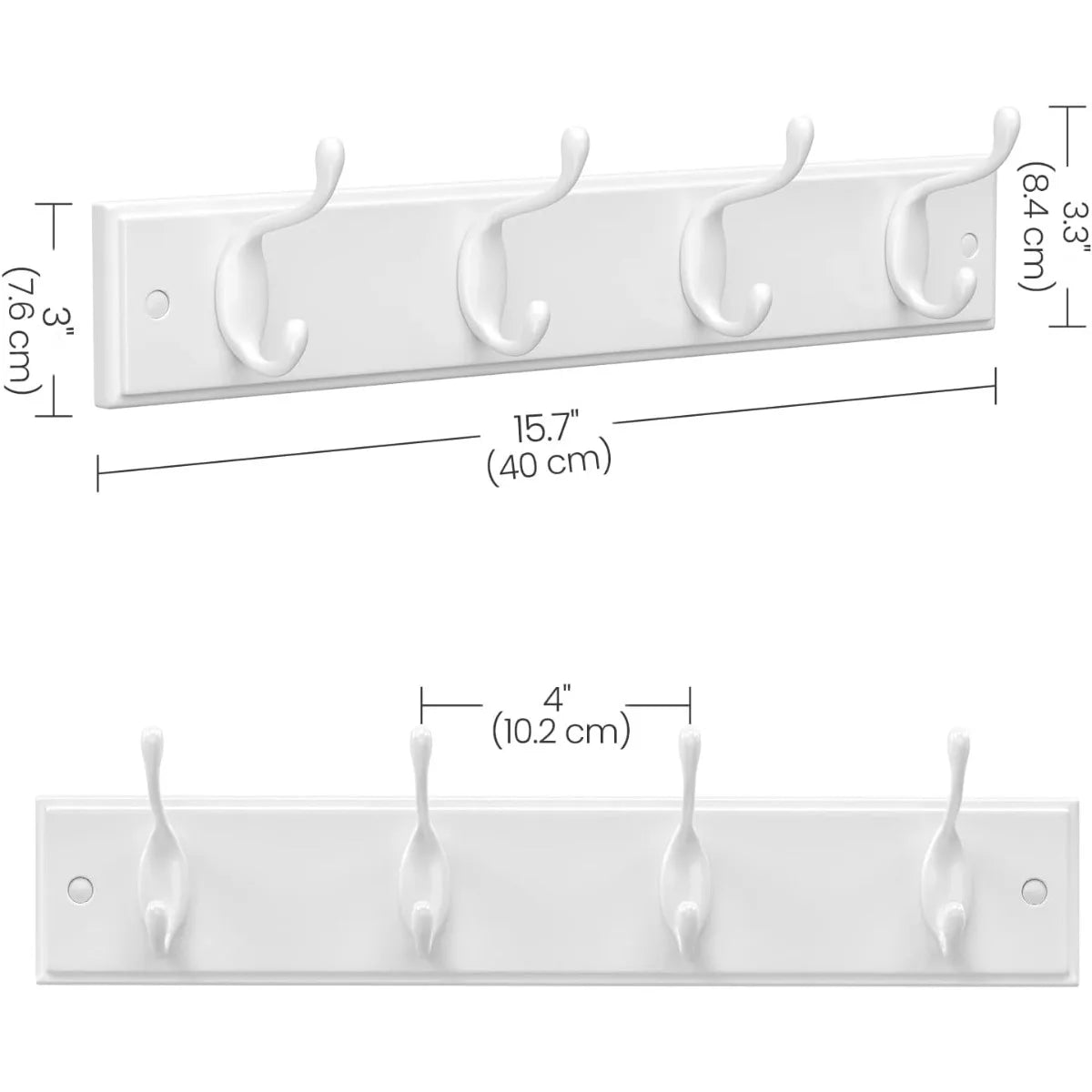 Wall Mounted Coat Rack with 4 Dual Metal Hooks for Entryway Bedroom Living Room Storage White