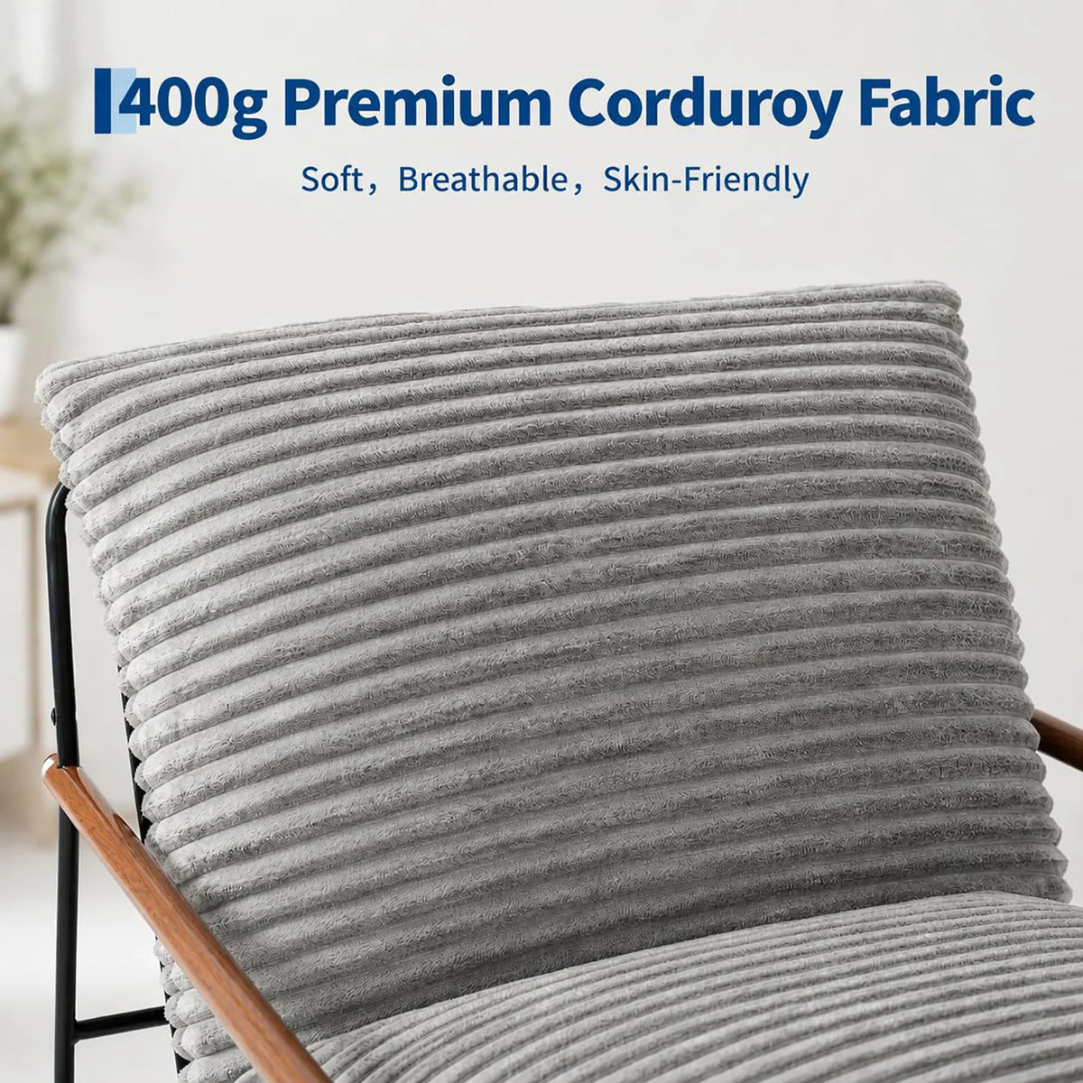 Oversized Accent Chair for Living Room, Deep Seat Corduroy Lounge Reading Chair With Wood Arms, Metal Frame For Bedroom Apartment