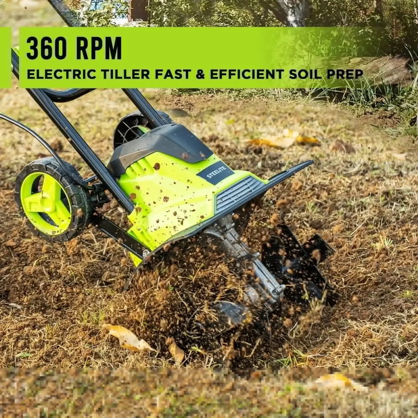14-Inch Corded Electric Tiller,10-Amp Electric Tiller and Cultivator for Gardening, Lightweight Rototiller