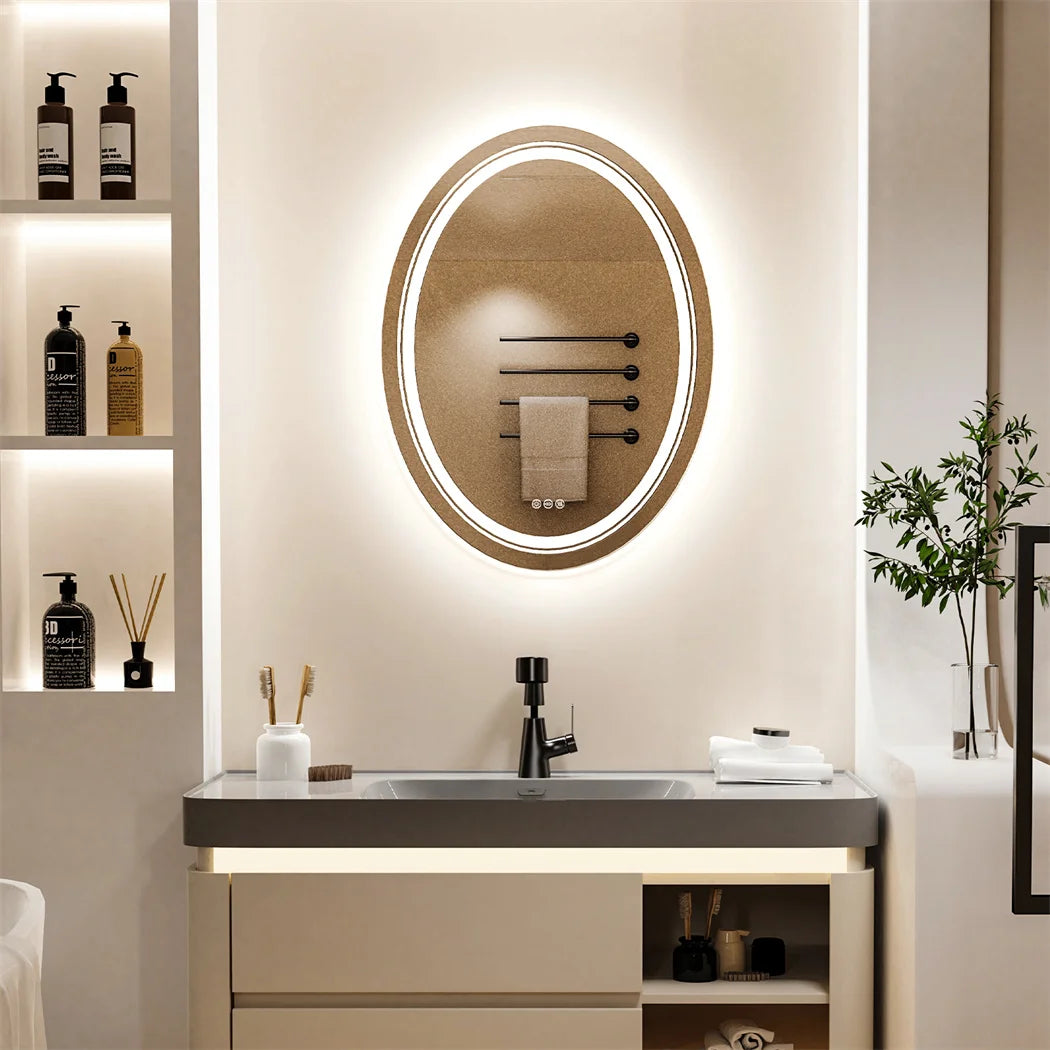 LUVODI Oval LED Bathroom Mirror With Anti Fog Touch Sensor And 3 Colors